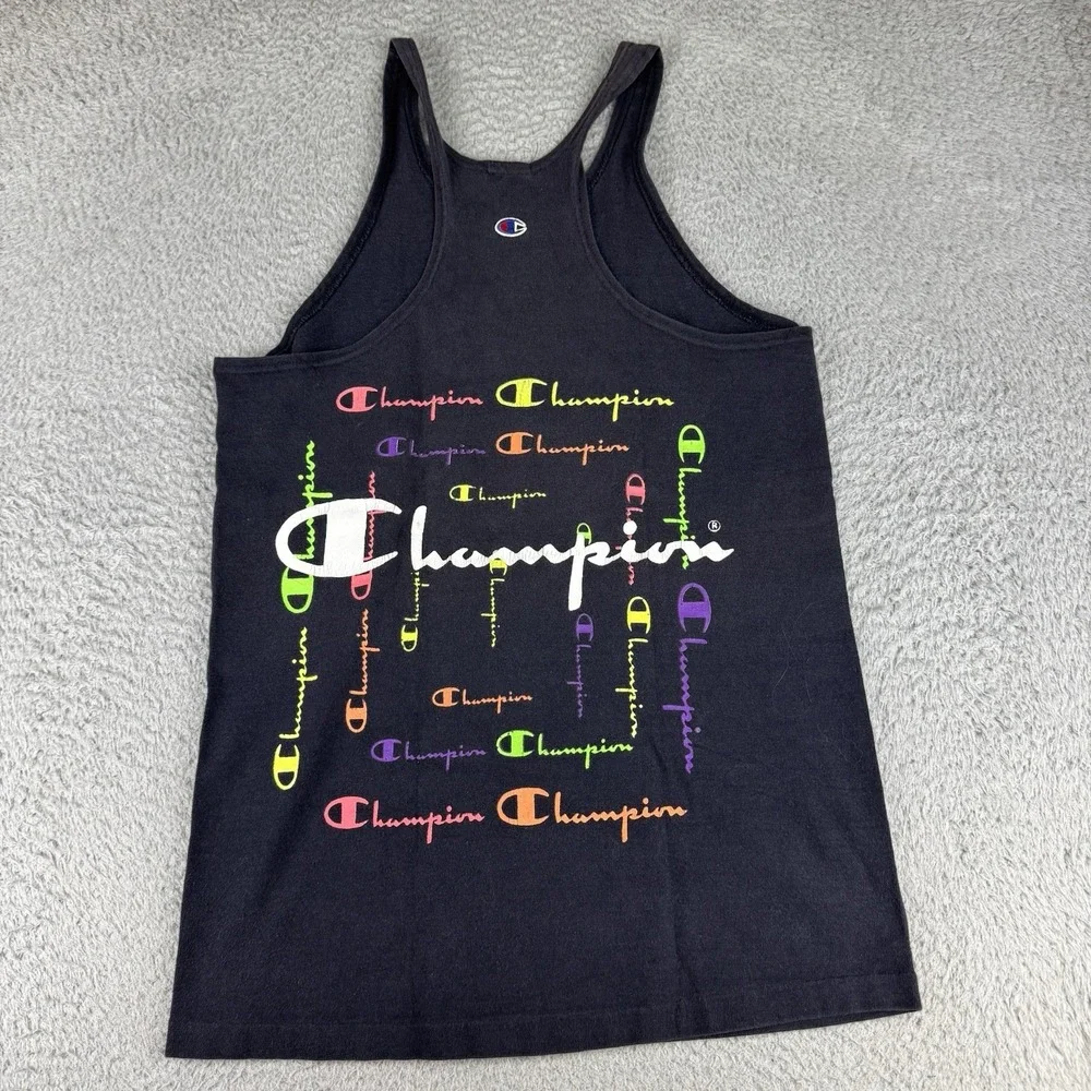 Vintage 80s M Champion Navy Black Racer Back Tank Top Medium Made in USA‎ Muscle